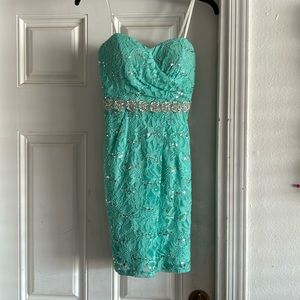 Strapless homecoming dress has pockets